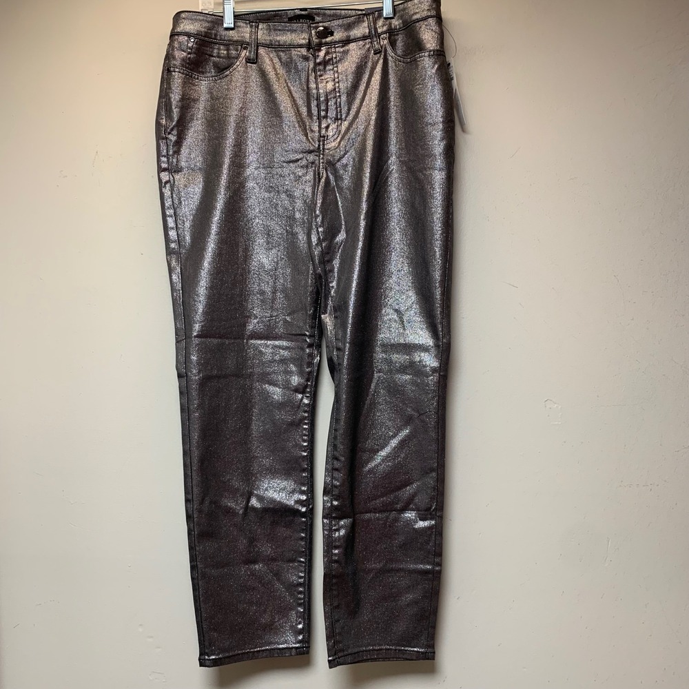 Talbots Slim Ankle Jean Womens 12 Pewter Metallic NWT Mid Rise Slimming Panel